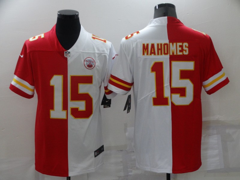 Men's Kansas City Chiefs #15 Patrick Mahomes Red/White Split Vapor Limited Stitched Jersey